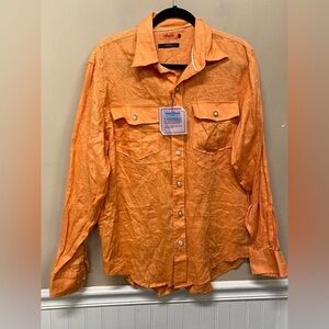 Marc Ecko Mens Linen Button Front Shirt Orange Long Sleeve Size M NWT